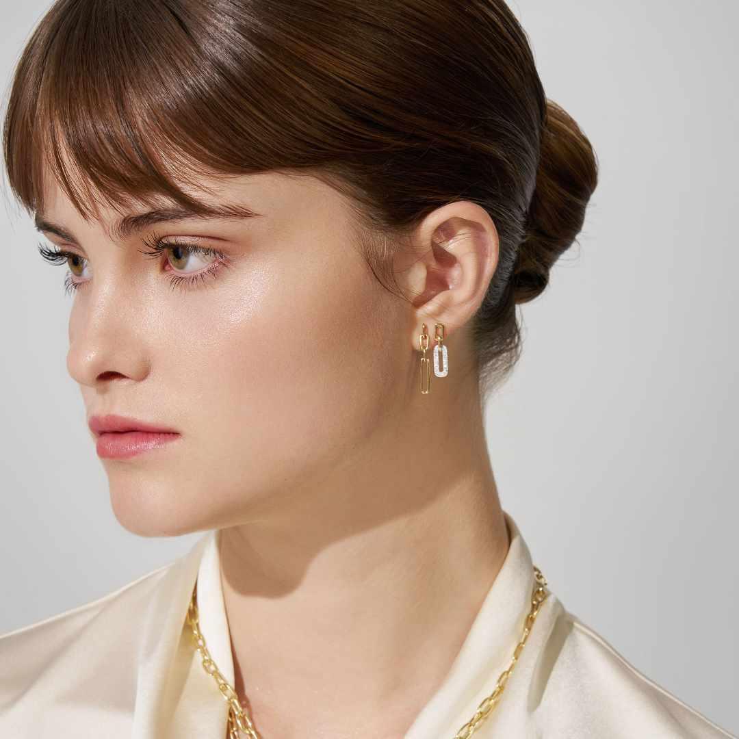 Paperclip Dangle Drop Stud Earrings in 9ct Gold