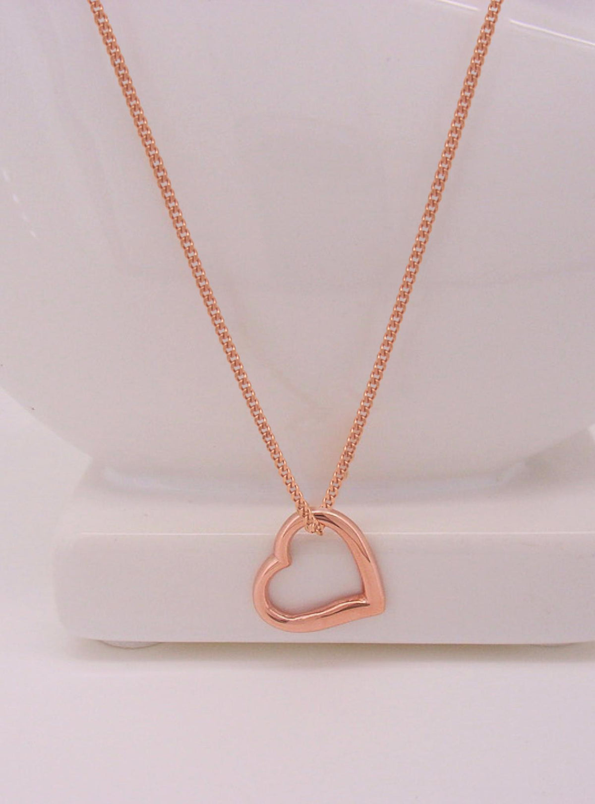 Solid 9ct Rose Gold Swing Heart Charm Curb Necklace Chain