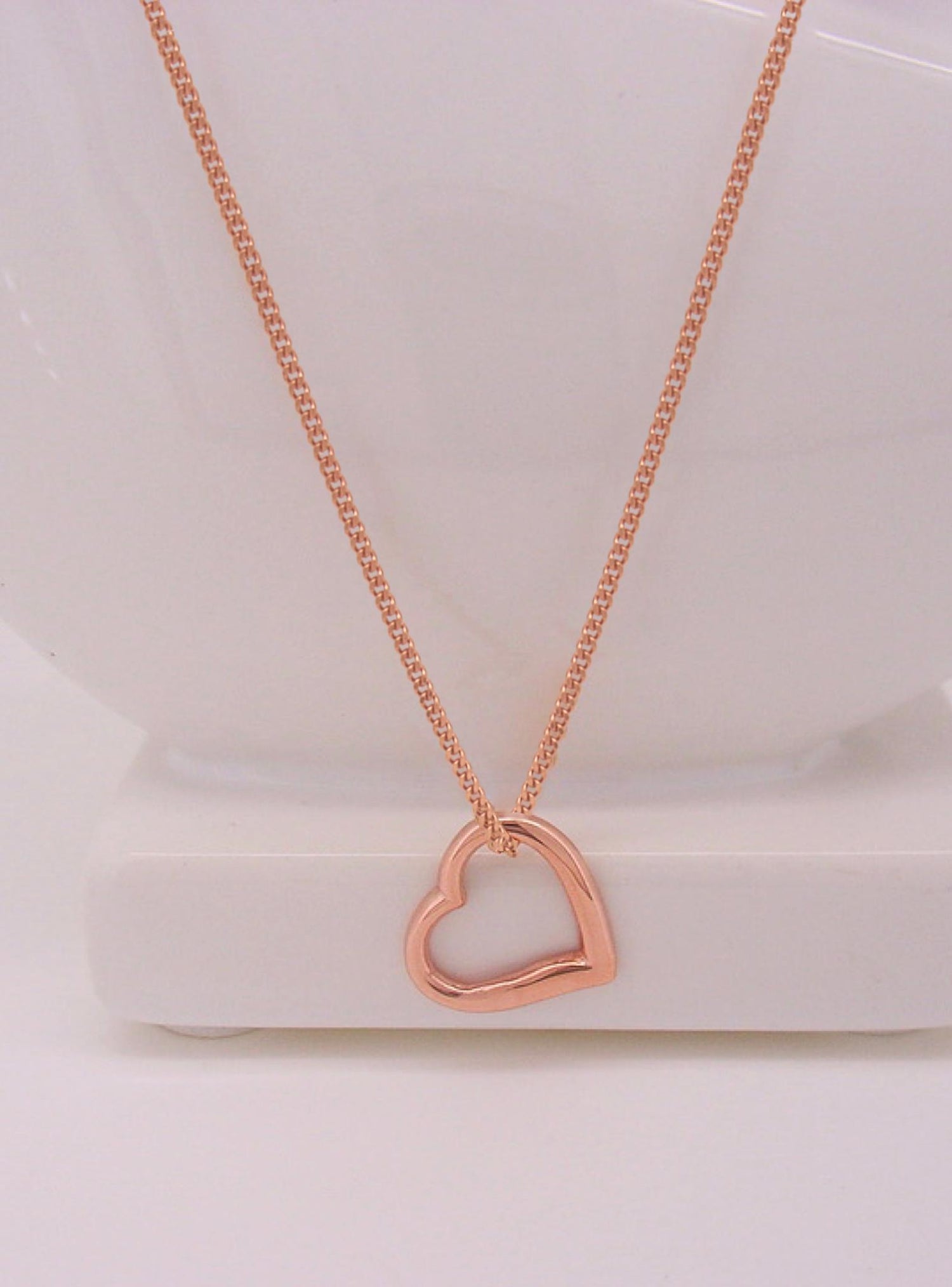 Solid 9ct Rose Gold Swing Heart Charm Curb Necklace Chain