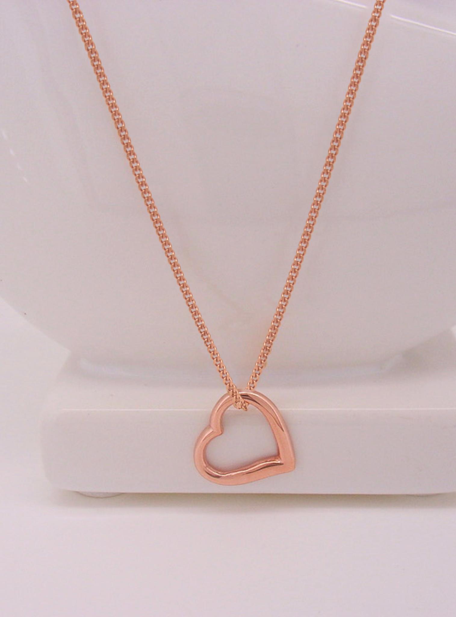 Solid 9ct Rose Gold Swing Heart Charm Curb Necklace Chain