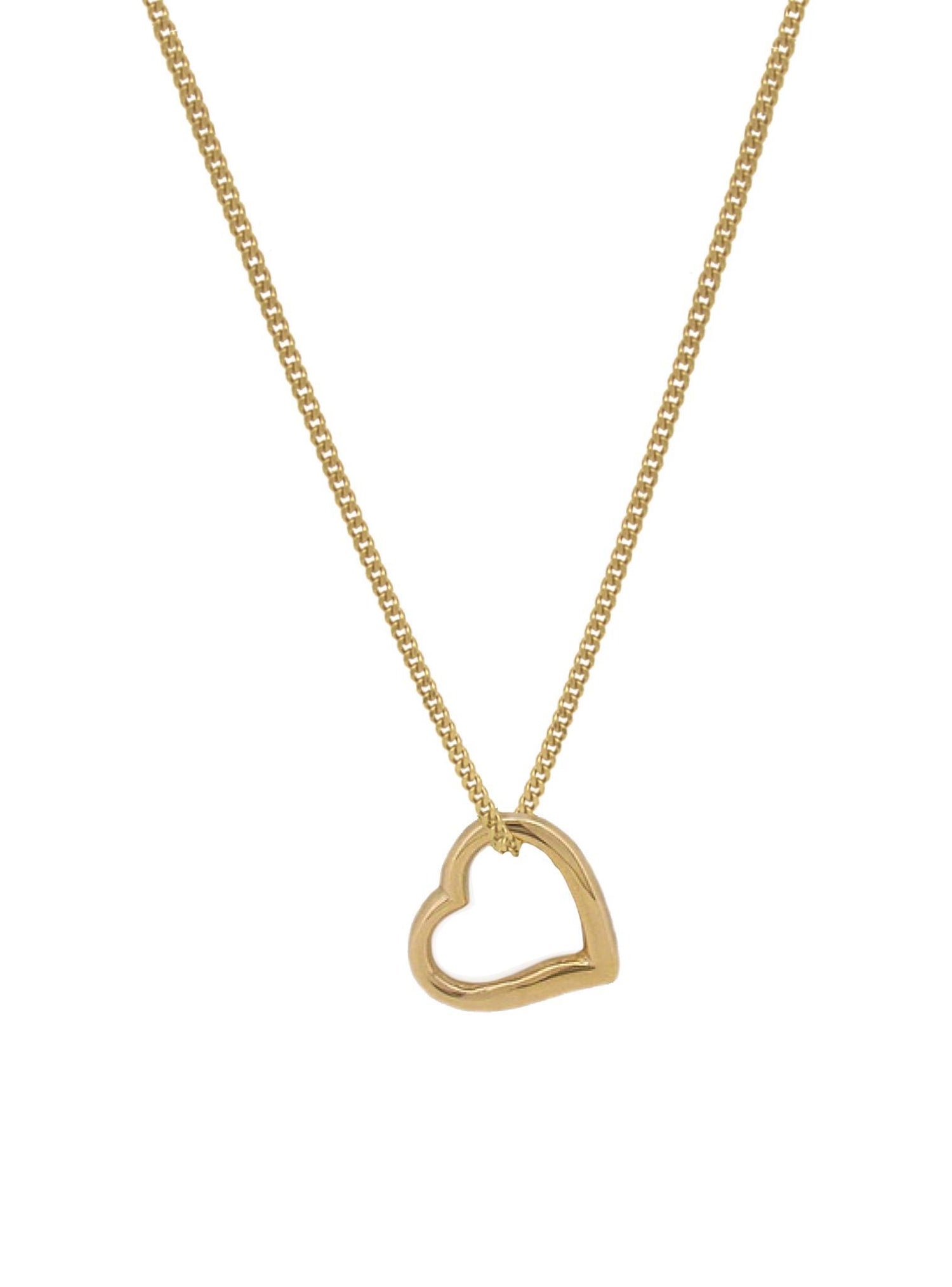 Solid 9ct Gold Swing Heart Charm Curb Necklace Chain