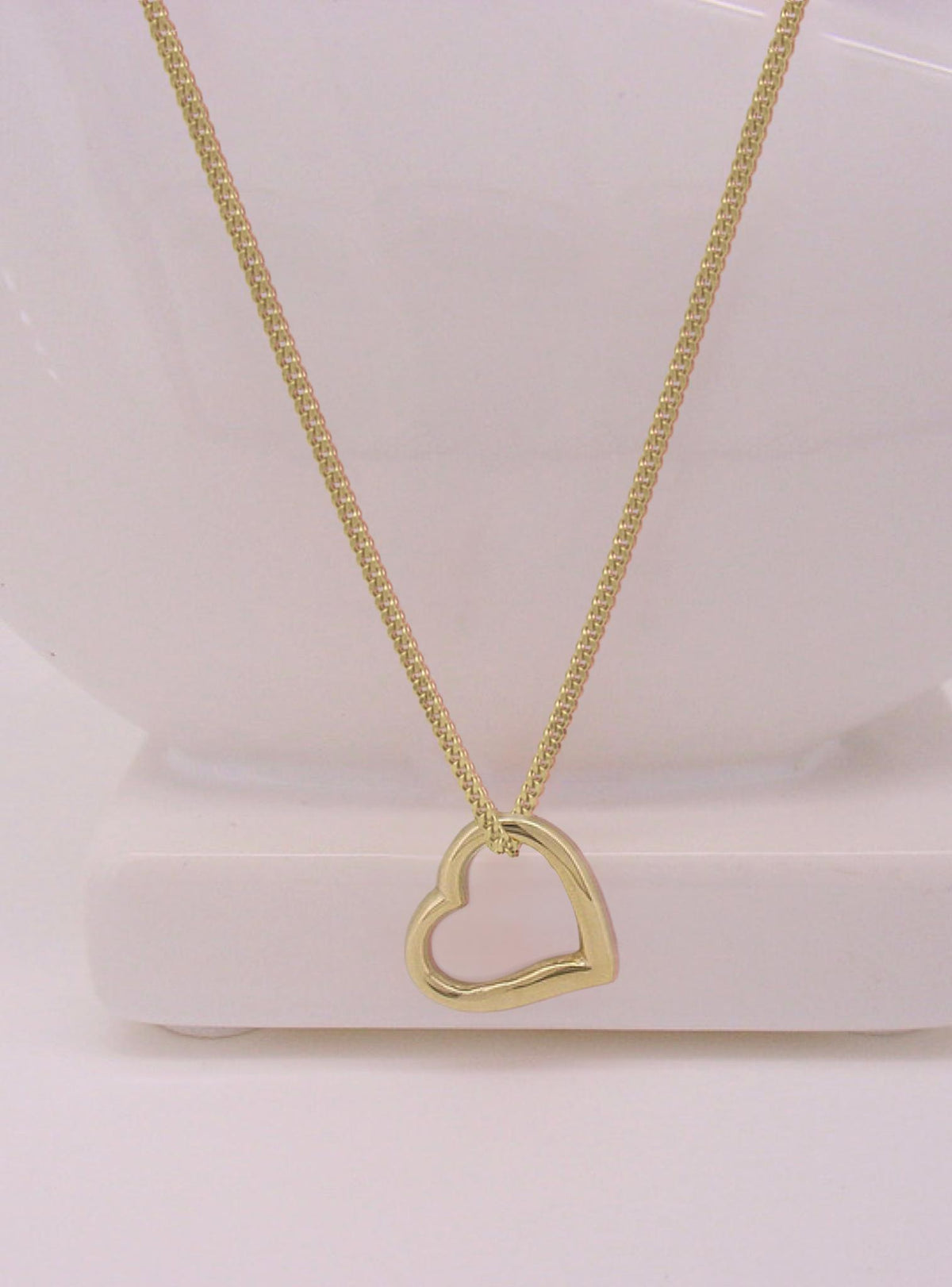 Solid 9ct Gold Swing Heart Charm Curb Necklace Chain