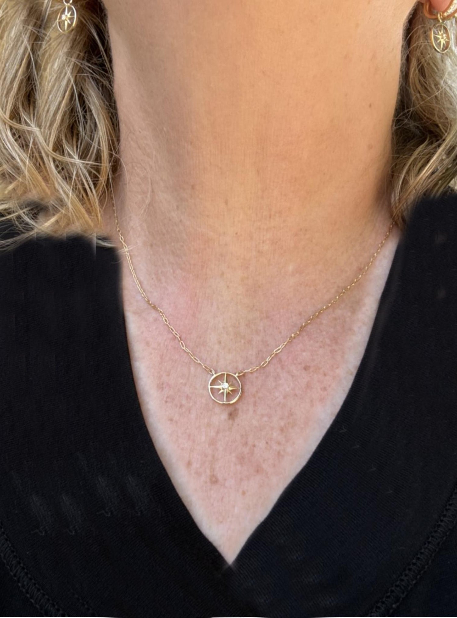 Diamond North Star Charm Paperclip Necklace in 9ct Gold