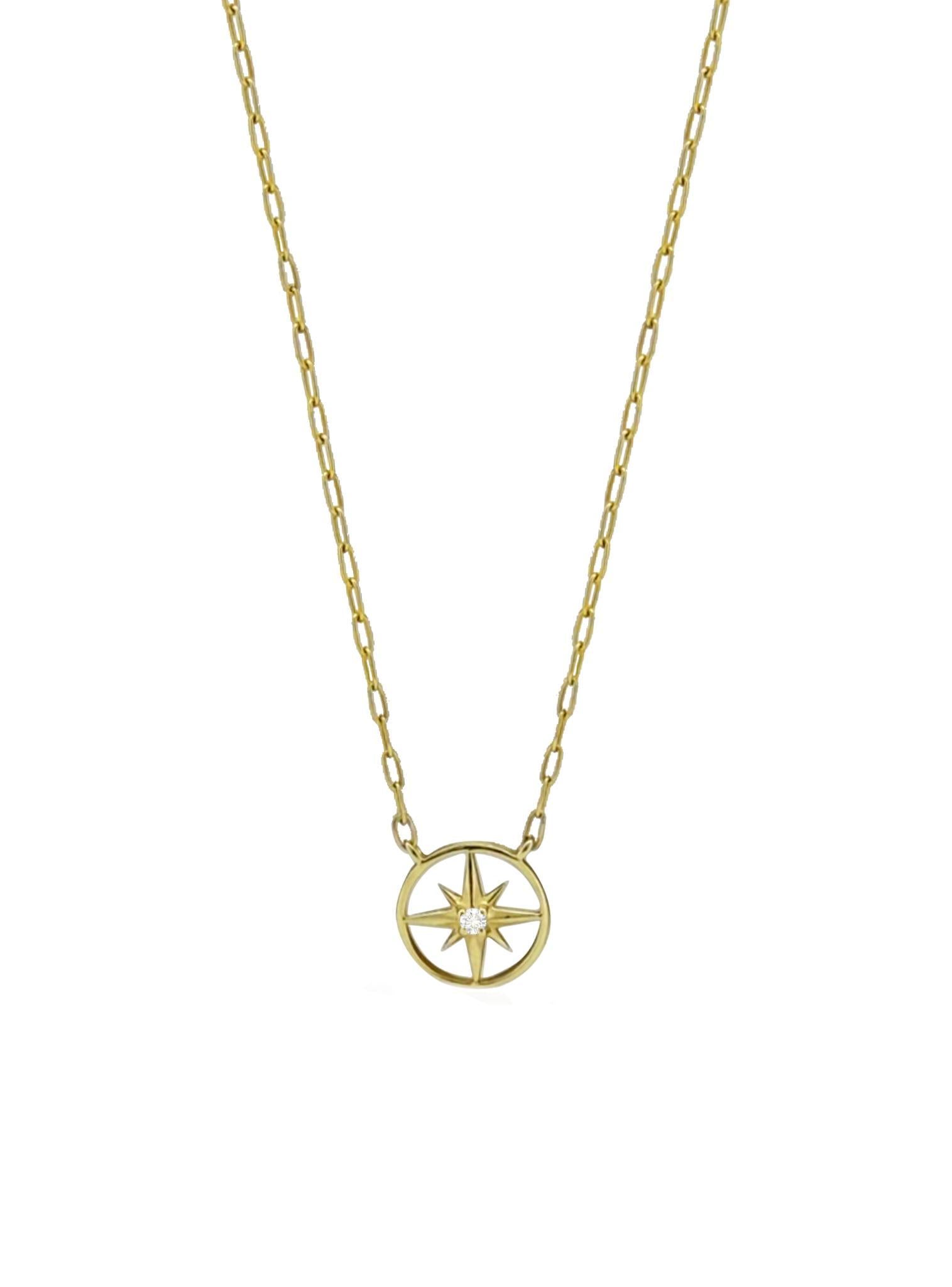 Diamond North Star Charm Paperclip Necklace in 9ct Gold