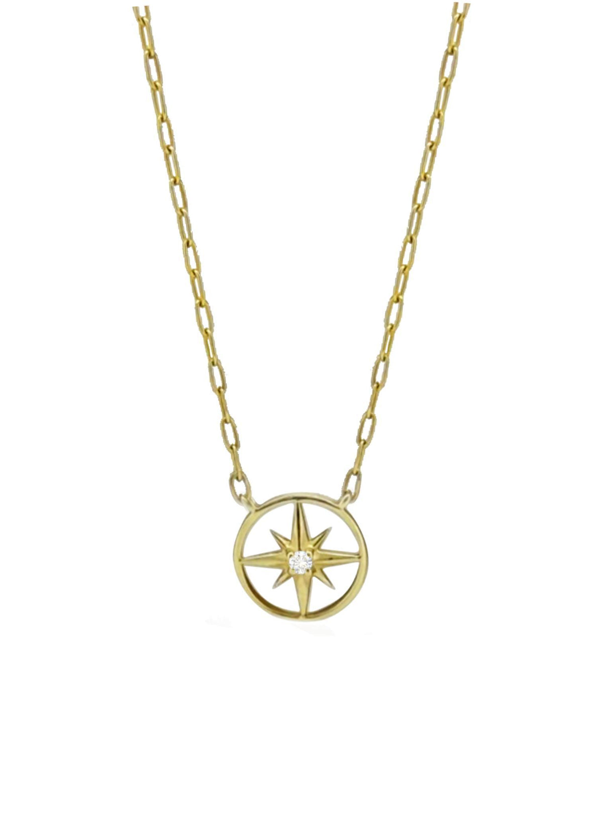 Diamond North Star Charm Paperclip Necklace in 9ct Gold