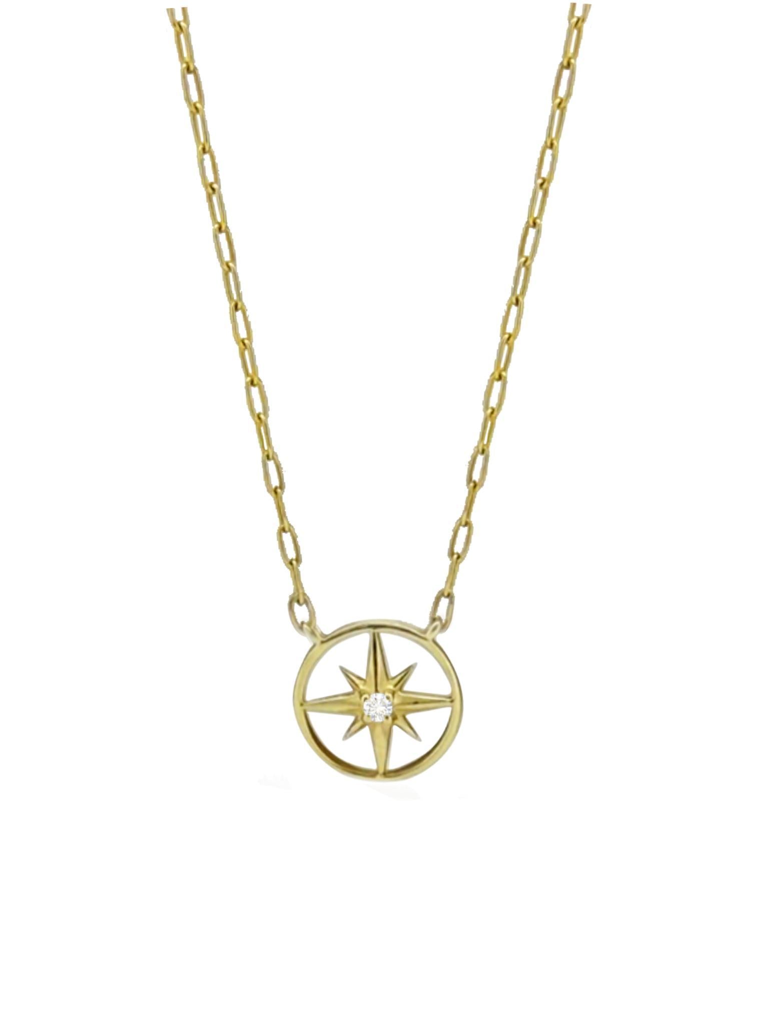 Diamond North Star Charm Paperclip Necklace in 9ct Gold
