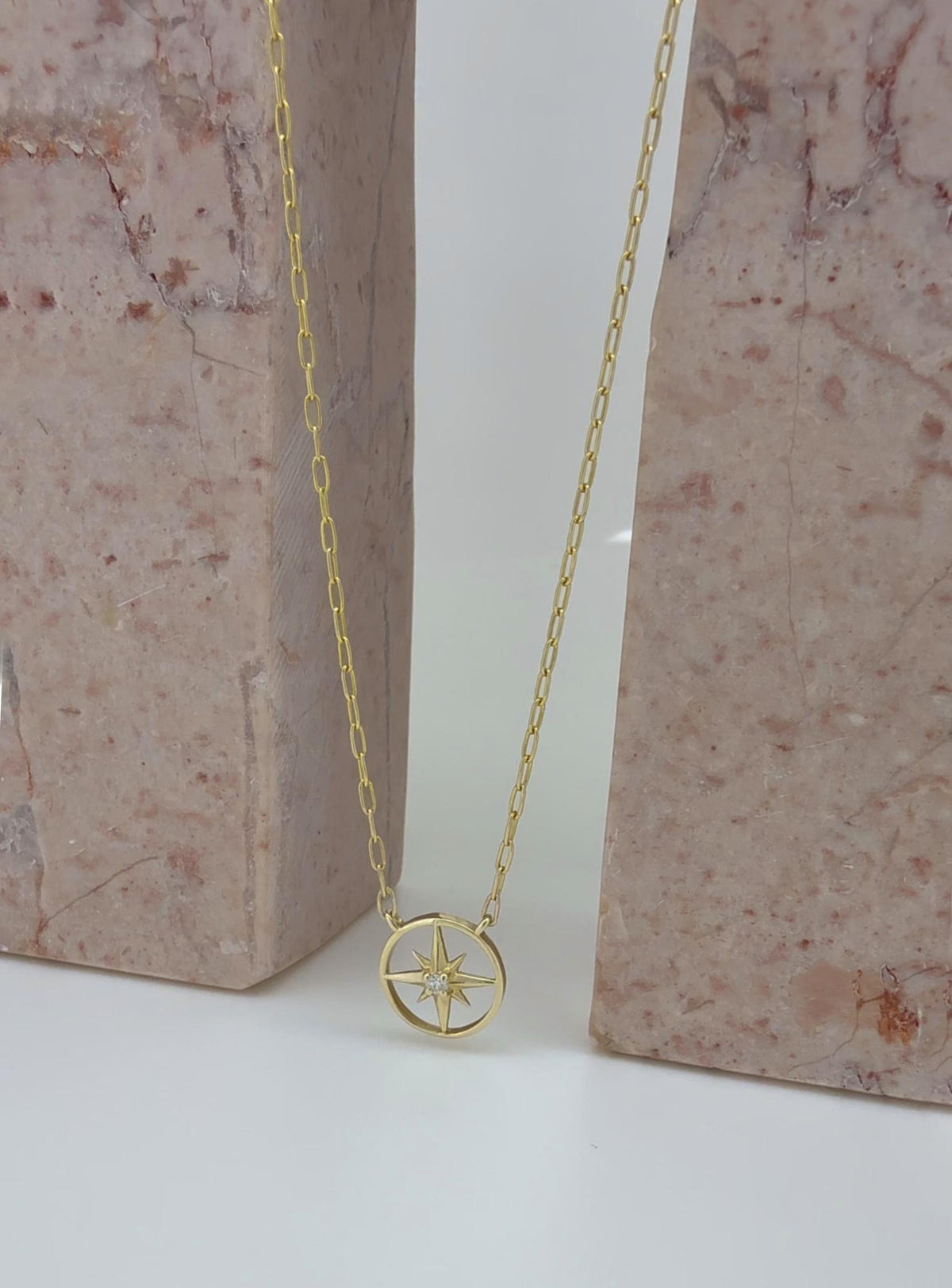 Diamond North Star Charm Paperclip Necklace in 9ct Gold