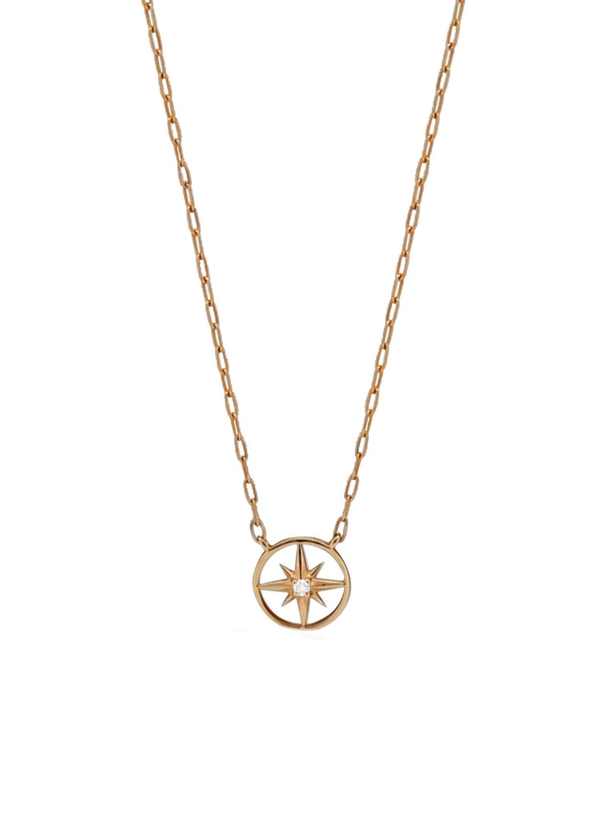 Diamond North Star Charm Paperclip Necklace in 9ct Rose Gold