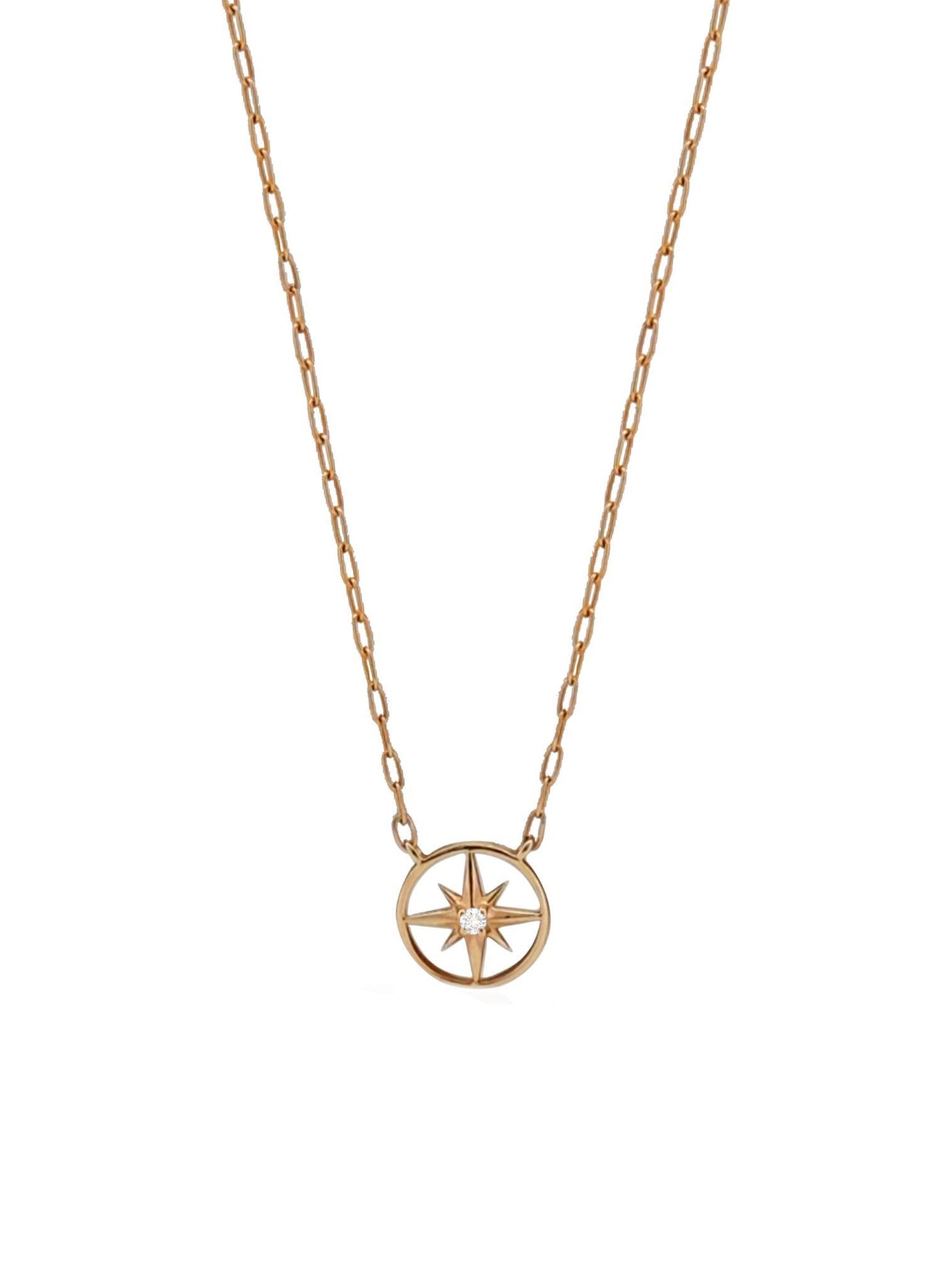 Diamond North Star Charm Paperclip Necklace in 9ct Rose Gold