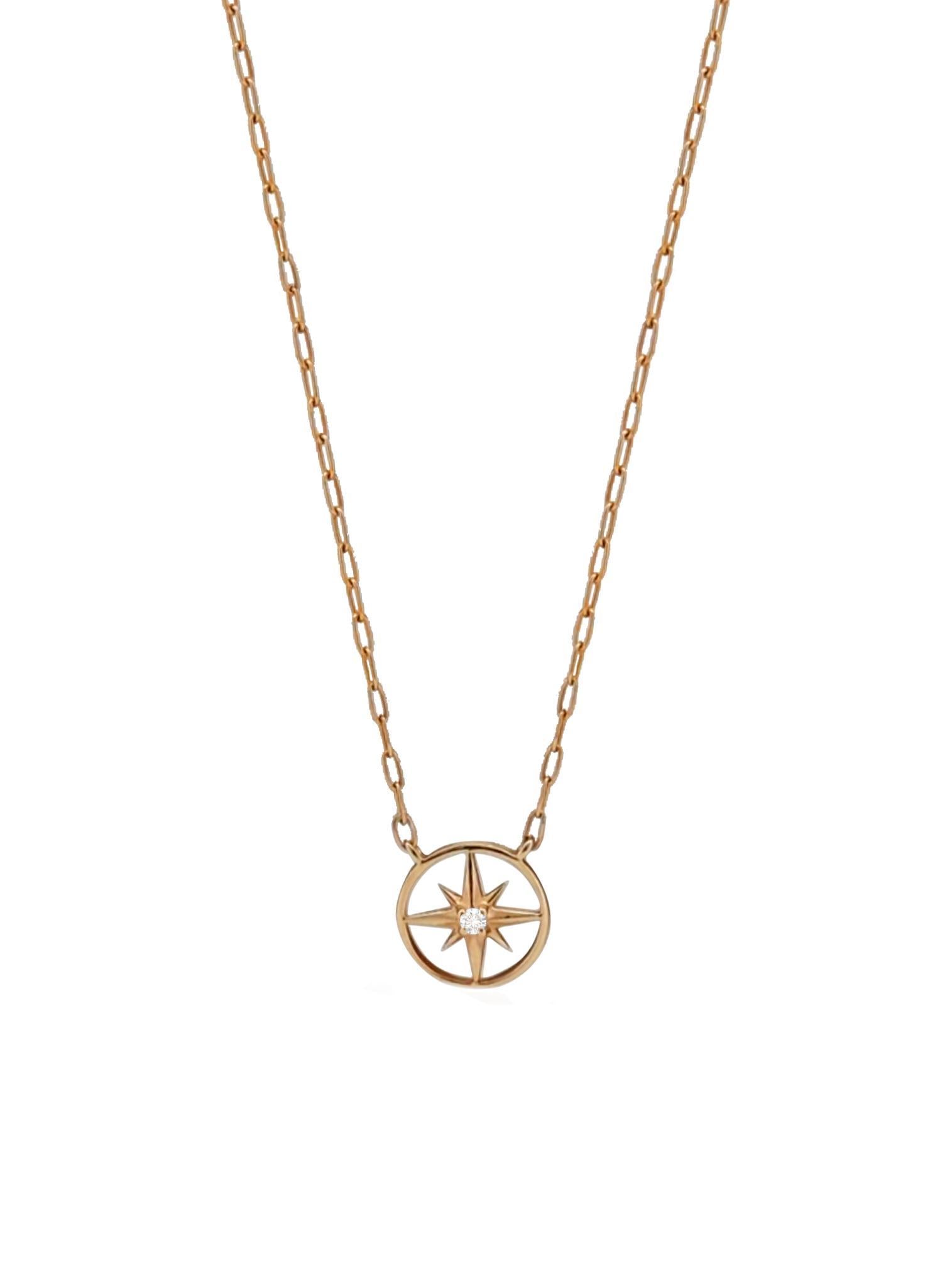 Diamond North Star Charm Paperclip Necklace in 9ct Rose Gold