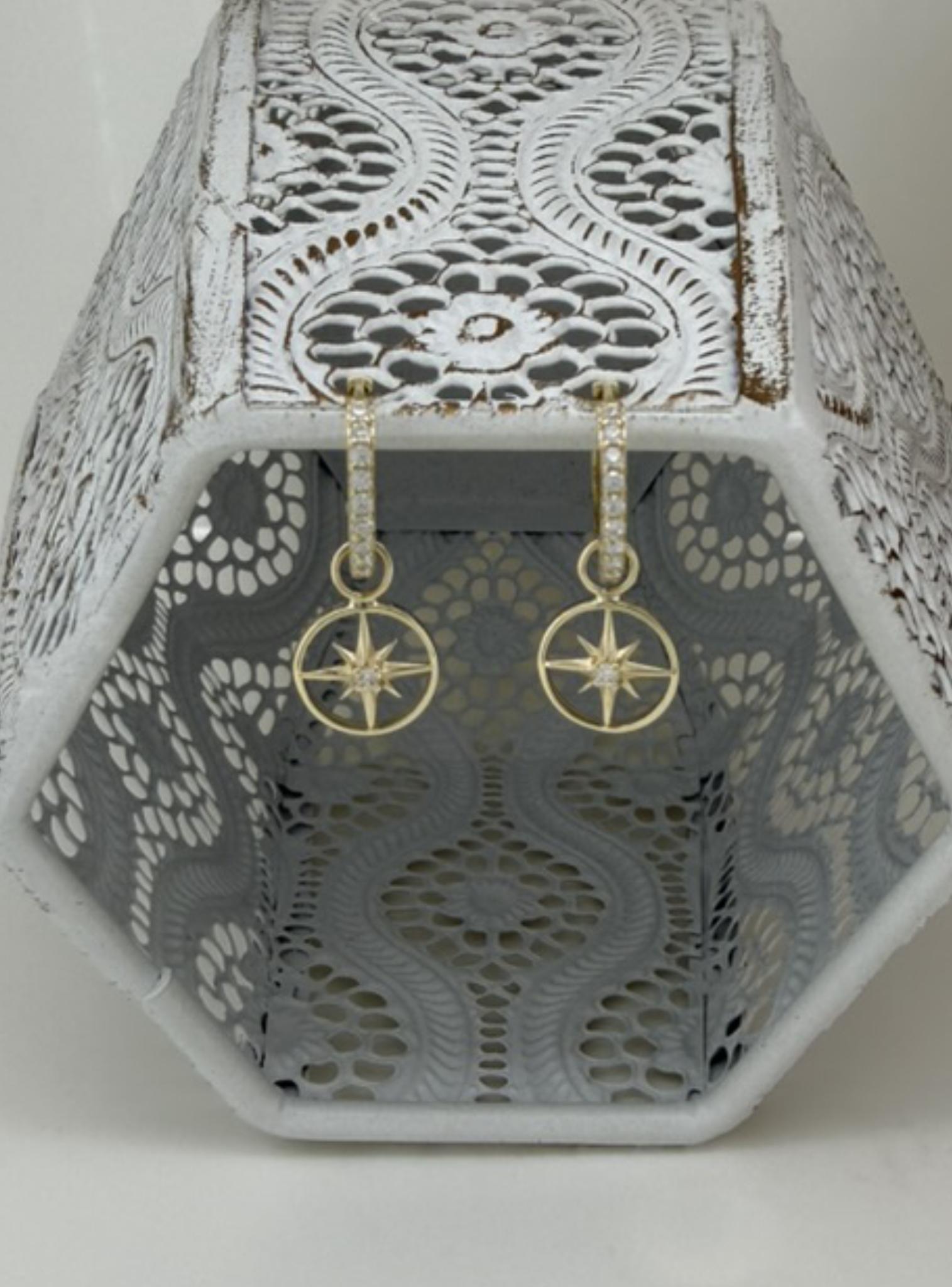 North Star Diamond Huggie Hoop Earrings in 9ct Gold