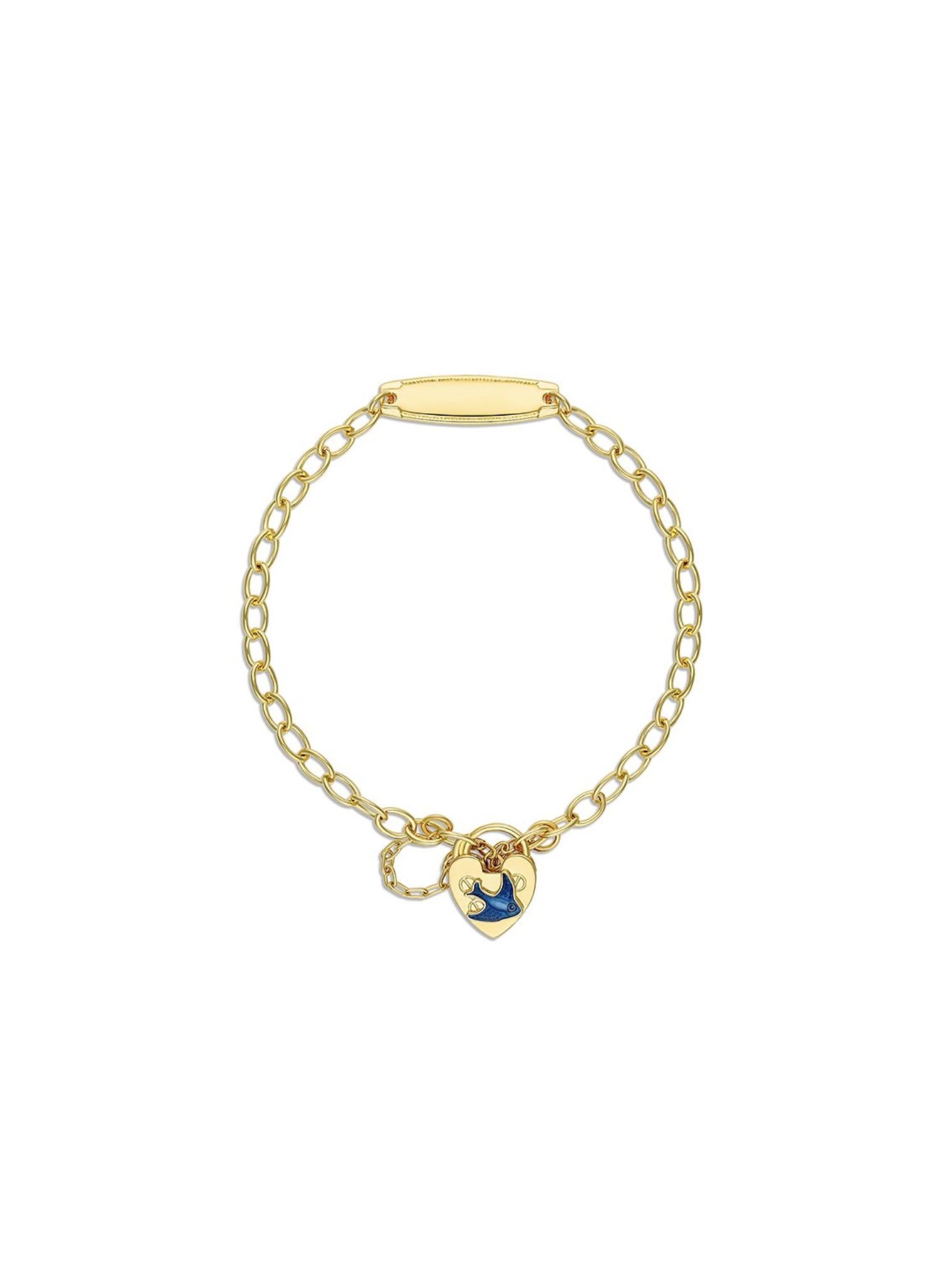 Bluebird Heart Identity Name Baby Bracelet in Gold