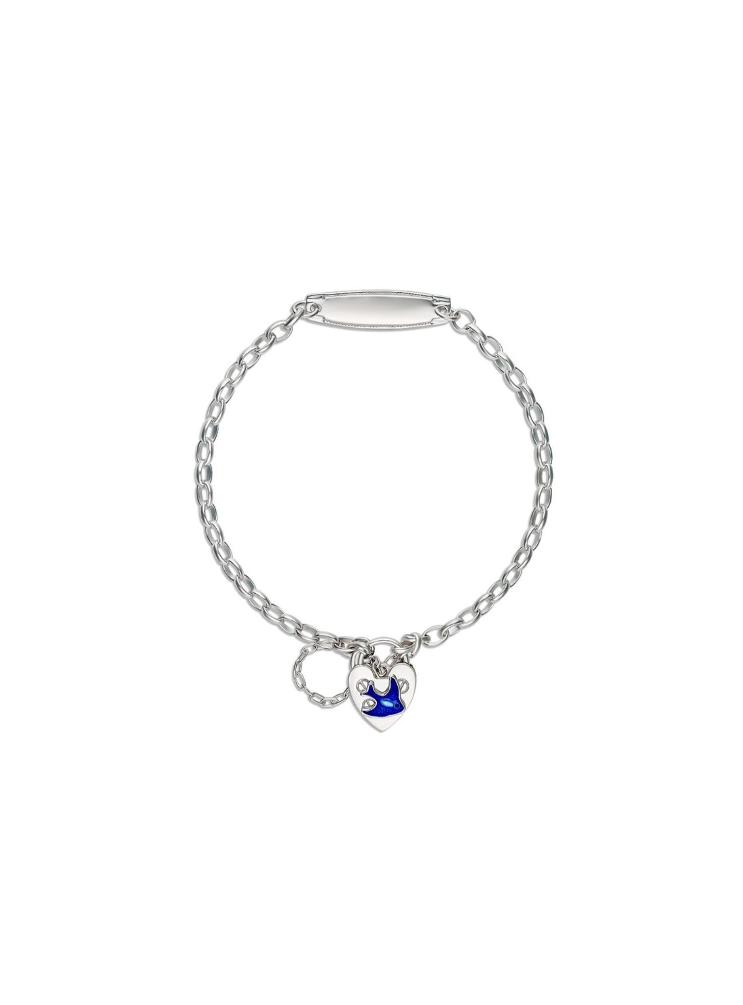 Bluebird Heart Identity Name Baby Bracelet in Silver