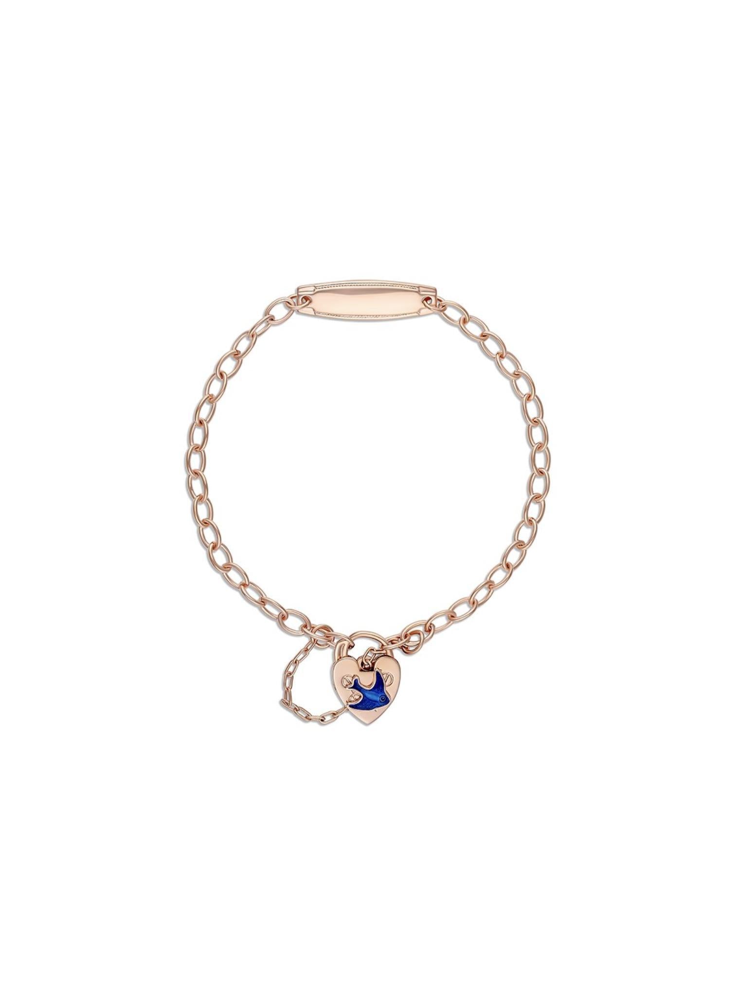 Bluebird Heart Identity Name Baby Bracelet in Rose Gold
