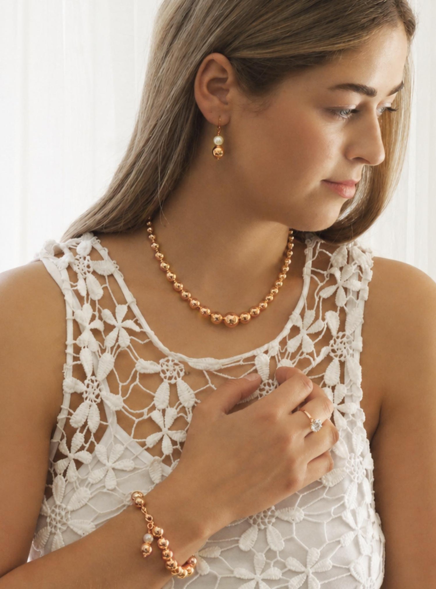Spherical XLarge Graduated Ball Necklace in 14k Rolled Rose Gold
