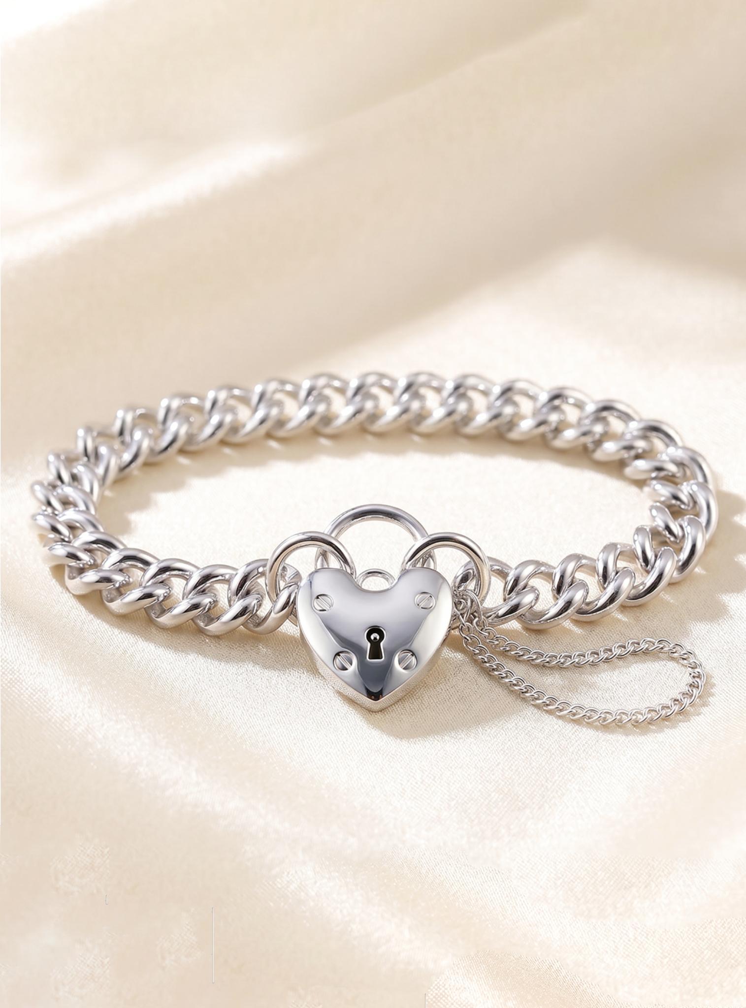 Solid Curb Padlock Bracelet in Sterling Silver