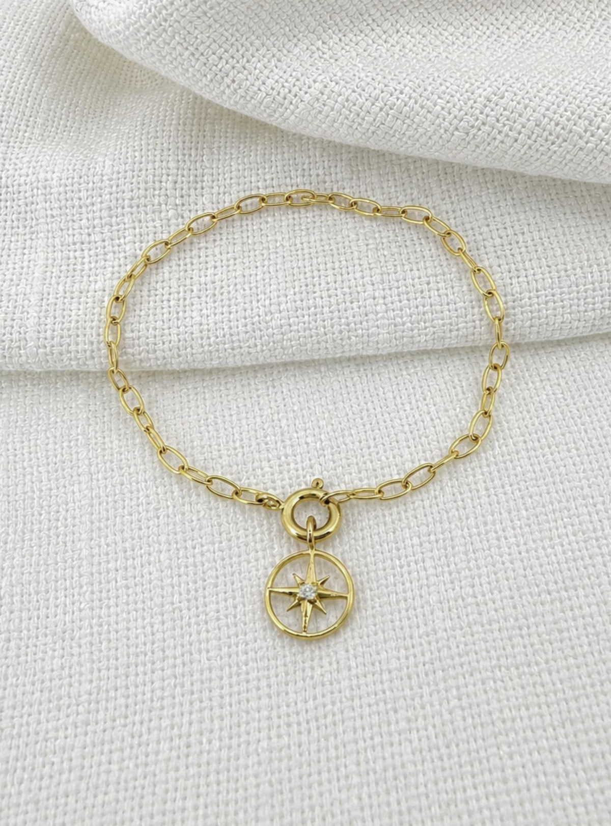 Diamond North Star Charm Paperclip Bracelet in 9ct Gold
