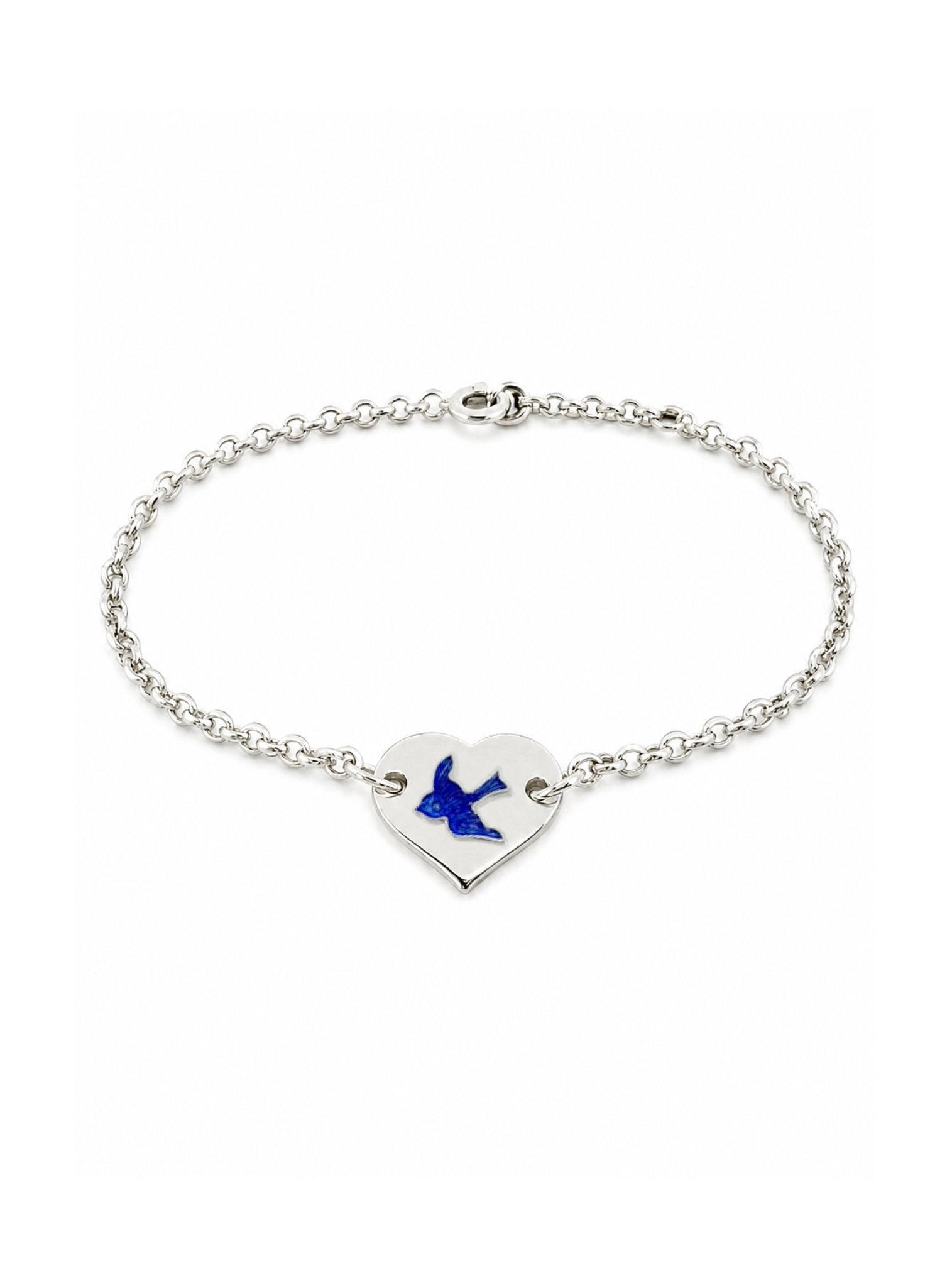 Belcher Bluebird Charm Love Heart Bracelet in Sterling Silver