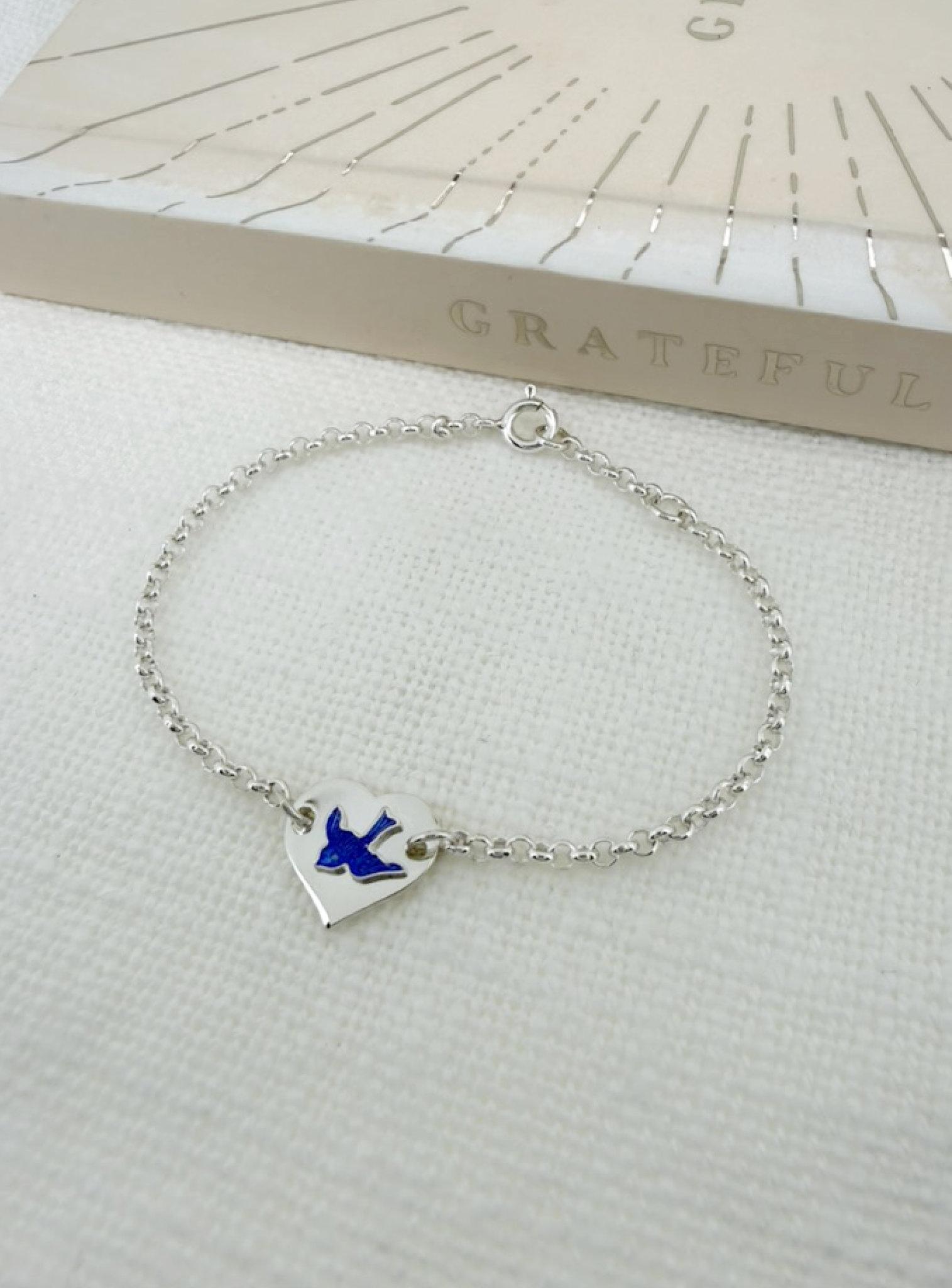 Belcher Bluebird Charm Love Heart Bracelet in Sterling Silver