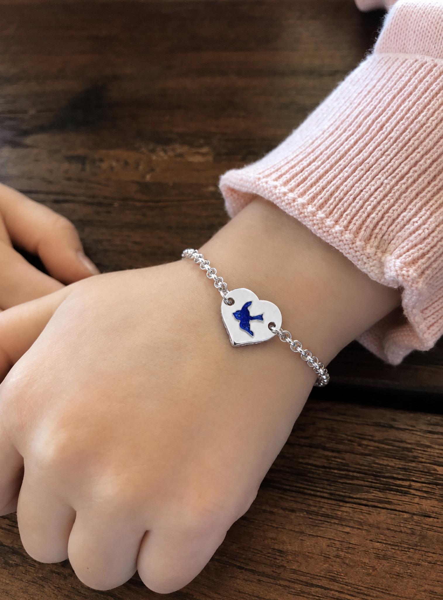 Belcher Bluebird Charm Love Heart Bracelet in Sterling Silver