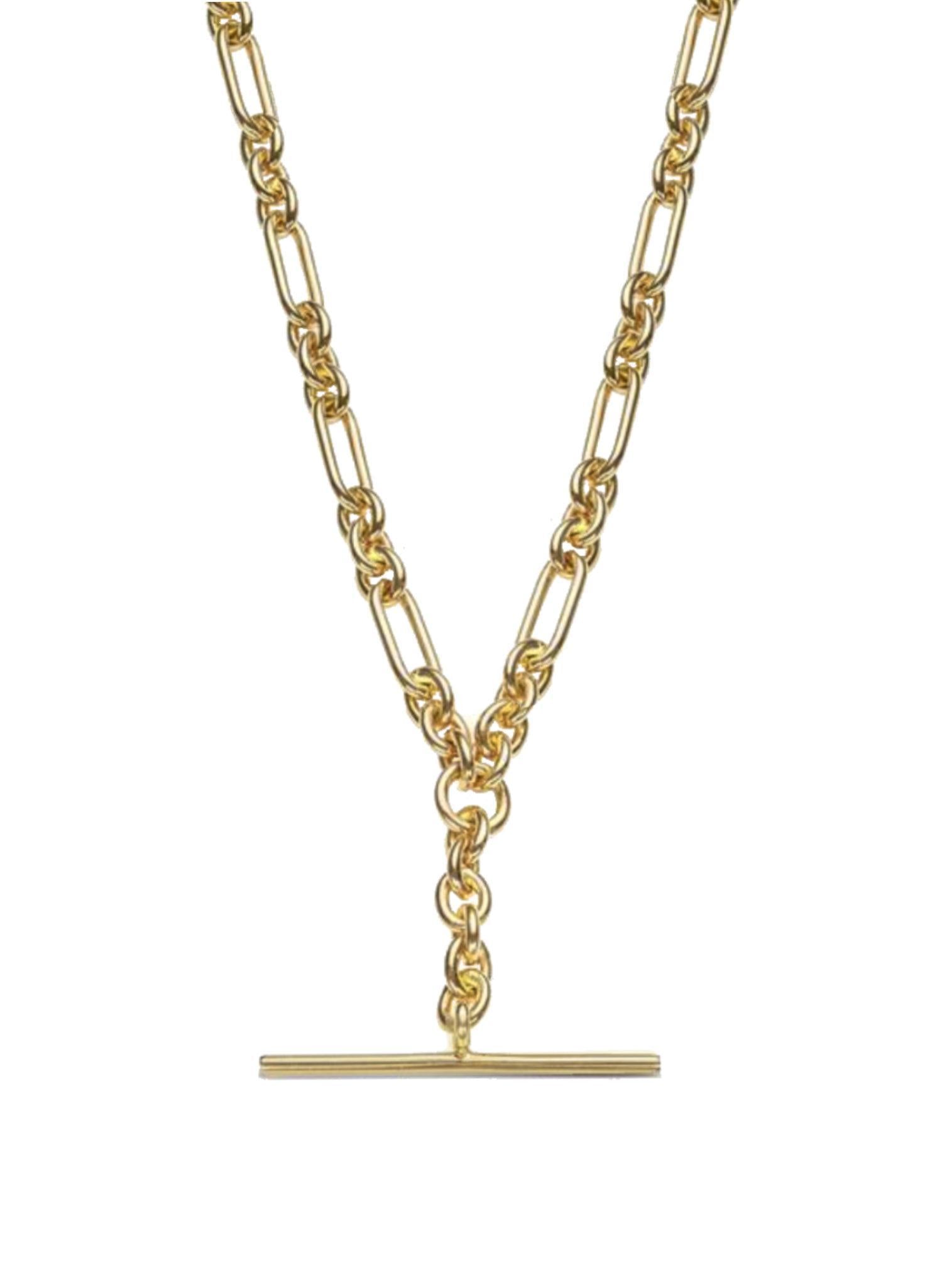 Unisex Tbar Fob Figaro Paperclip Chain Necklace in 9ct Gold