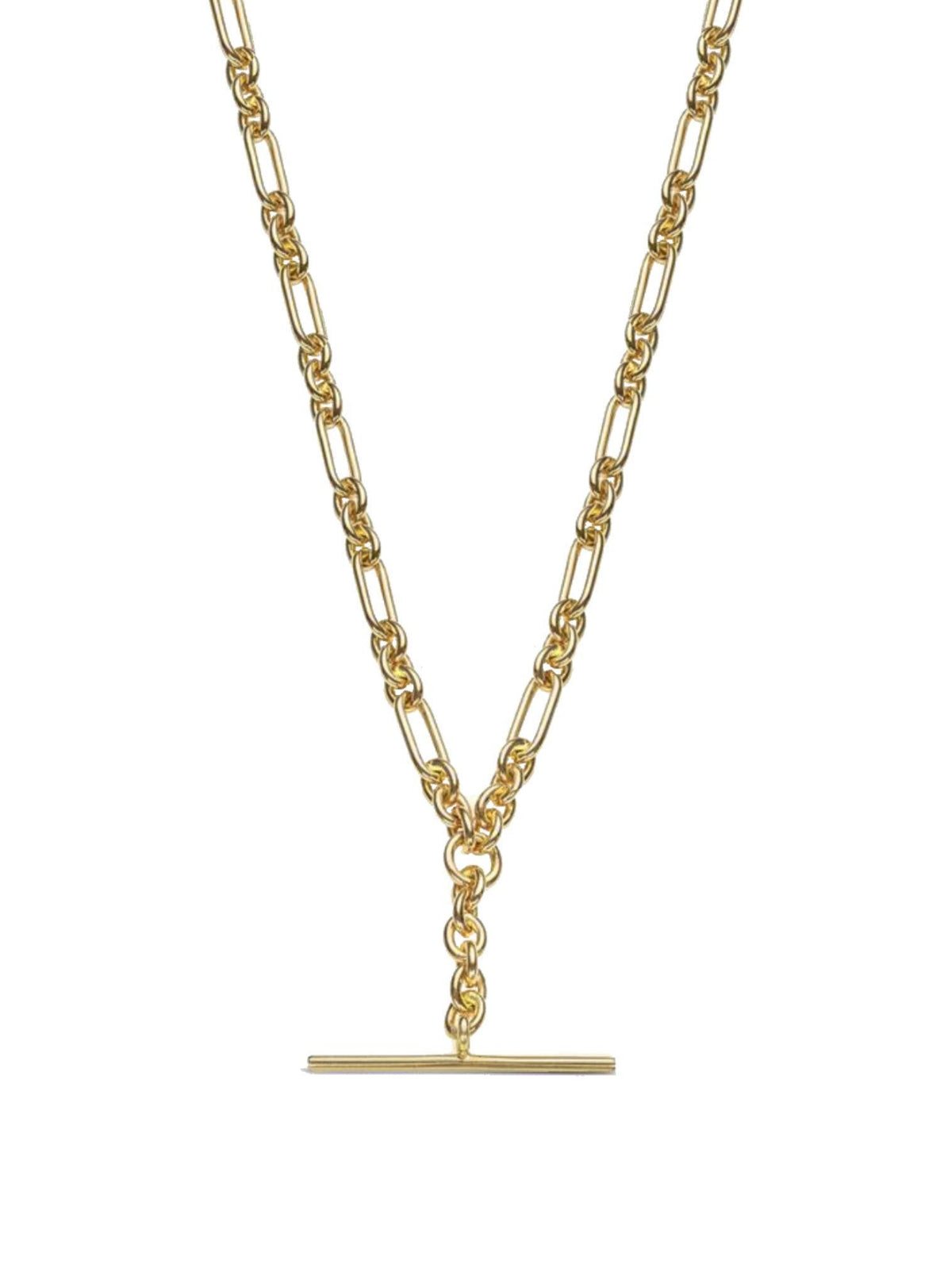 Unisex Tbar Fob Figaro Paperclip Chain Necklace in 9ct Gold