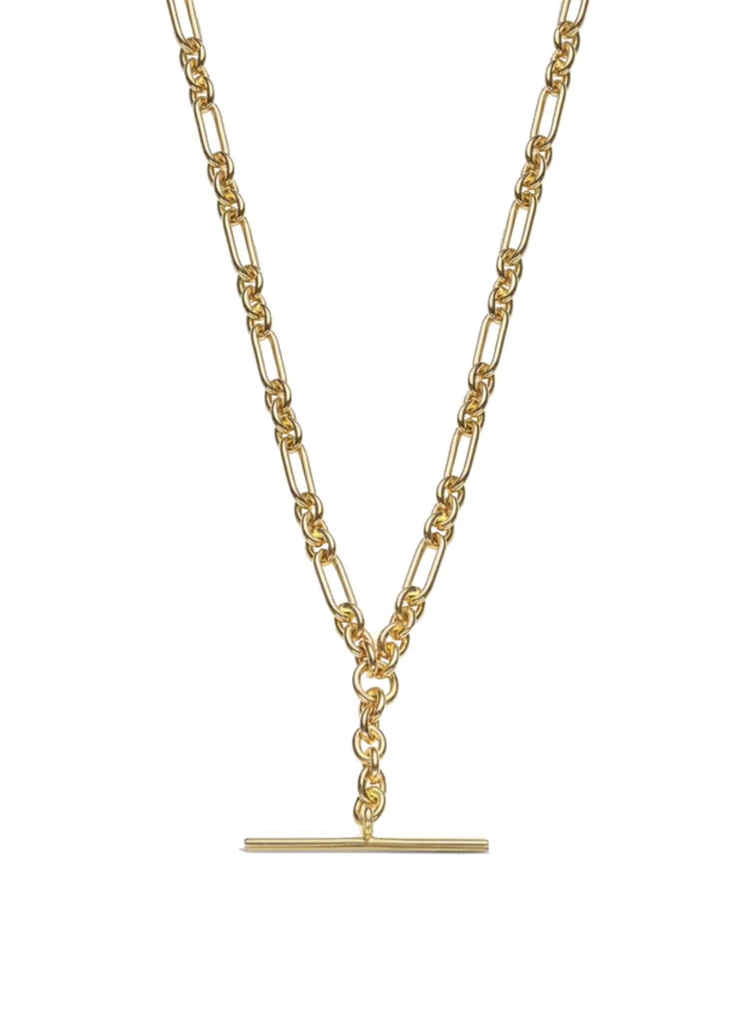 Unisex Tbar Fob Figaro Paperclip Chain Necklace in 9ct Gold