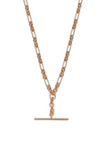 Unisex Tbar Fob Figaro Paperclip Chain Necklace in 9ct Rose Gold