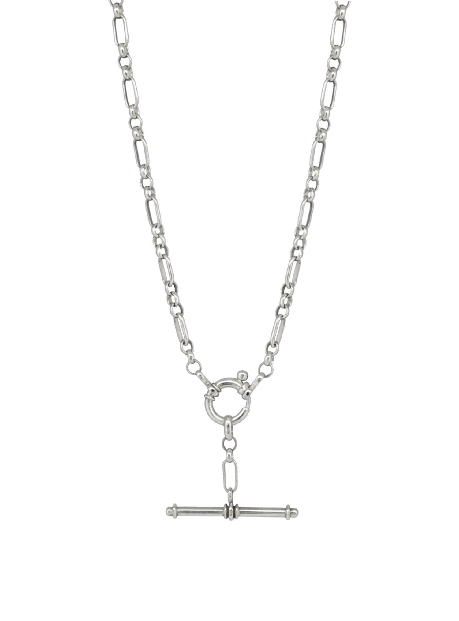 Figaro Belcher Bolt Ring TBar Fob Necklace in Sterling Silver