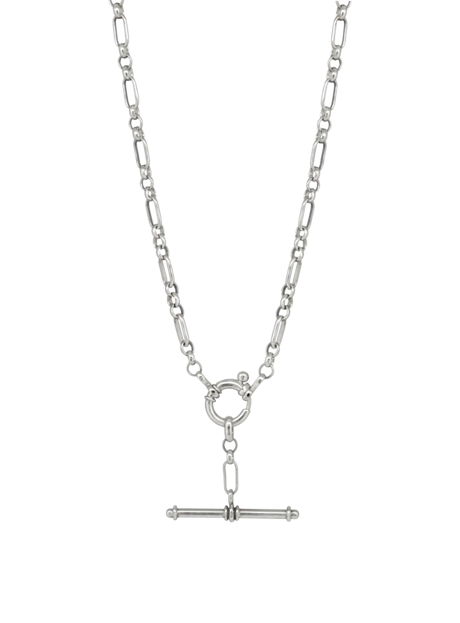 Figaro Belcher Bolt Ring TBar Fob Necklace in Sterling Silver