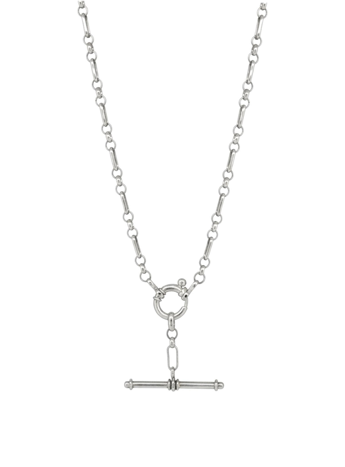 Figaro Belcher Bolt Ring TBar Fob Necklace in Sterling Silver