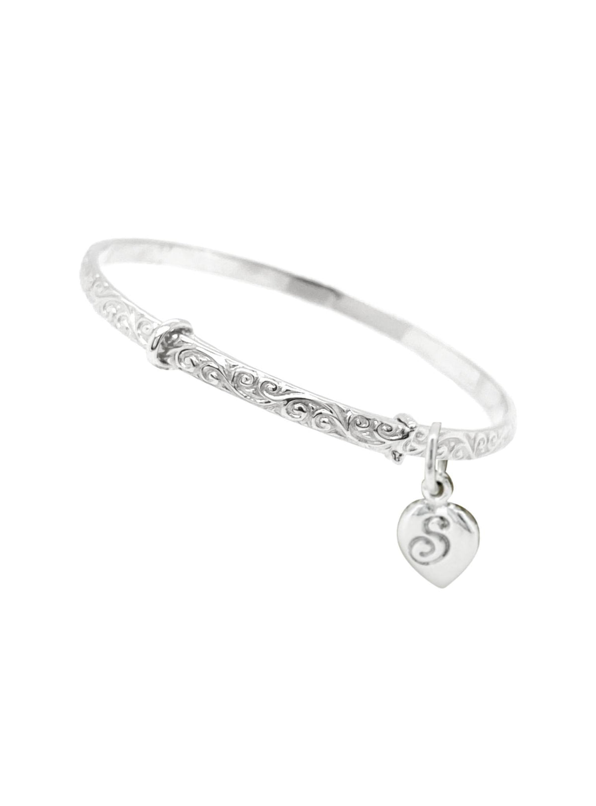 Baby - Adult Filigree Heart Expanding Bangle in Sterling Silver